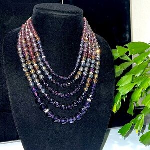 Five-Strand AB Beaded Purple Crystal Necklace